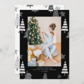 クリスマスツリー白黒パタパーソナライズされたーン シーズンカード (正面/裏面)