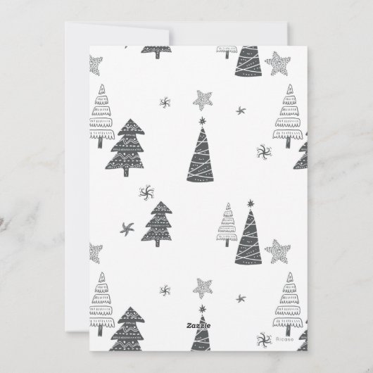 クリスマスツリー白黒パタパーソナライズされたーン シーズンカード (裏面)