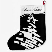クリスマスツリー白黒モダンホリデイ ラージクリスマスストッキング (裏面)