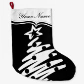 クリスマスツリー白黒モダンホリデイ ラージクリスマスストッキング (正面)