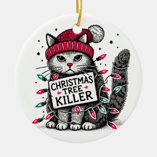 クリスマスツリー破壊猫 セラミックオーナメント (正面)