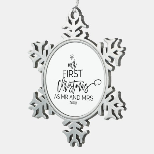 クリスマスツリー私たちの初めてのクリスマスはミスターとミセス。 スノーフレークピューターオーナメント (右)