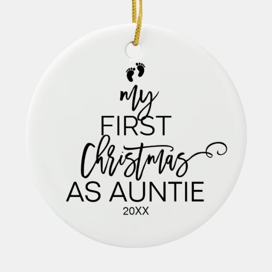 クリスマスツリー私の初めてのクリスマスを叔母として セラミックオーナメント (正面)