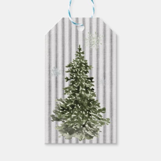 クリスマスツリー素朴ヴィンテージチキングストライプ ギフトタグ (正面)