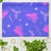 クリスマスツリー紫とピンクのティータオル キッチンタオル (折り畳み)