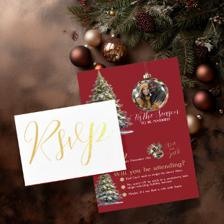 クリスマスツリー結婚したRSVPのシーズン 箔カード