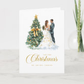 クリスマスツリー結婚のカップル私たちの初めてのクリスマス カード (正面)