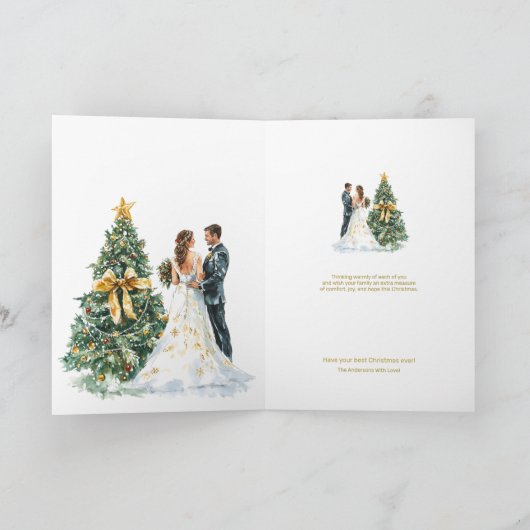 クリスマスツリー結婚のカップル私たちの初めてのクリスマス カード (内部)