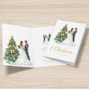 クリスマスツリー結婚のカップル私たちの初めてのクリスマス カード