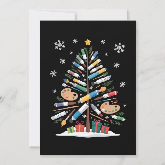 クリスマスツリー絵筆パレットアーティスト クリスマス 招待状 (正面)