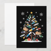 クリスマスツリー絵筆パレットアーティスト クリスマス 招待状 (正面/裏面)
