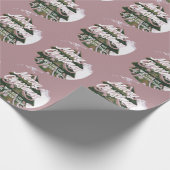 クリスマスツリー芸術的グリーンピンクメリースクリプト ラッピングペーパー (角)