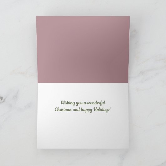 クリスマスツリー芸術的グリーンピンク家族の写真 シーズンカード (内部)