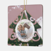 クリスマスツリー芸術的グリーンピンク家族の写真 セラミックオーナメント (左)