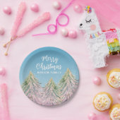 クリスマスツリー芸術的ピンク緑の水色 ペーパープレート (パーティー)