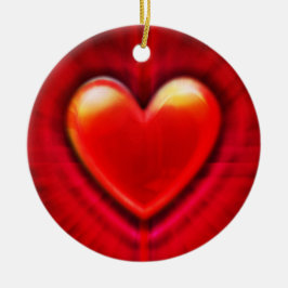 クリスマスツリー装飾深い赤いハート。 セラミックオーナメント