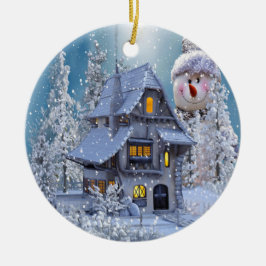 クリスマスツリー装飾 冬 白 雪だるま 青 セラミックオーナメント