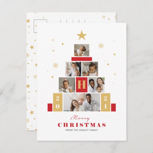 クリスマスツリー複モダン数フォトホリデーカード シーズンポストカード (正面/裏面)