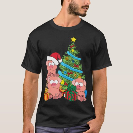 クリスマスツリー豚の恋人ファーム動物スブタ Tシャツ (正面)