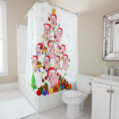 クリスマスツリー豚クリスマスサンタアニマル農家 シャワーカーテン (インサイチュ)