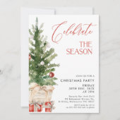 クリスマスツリー赤い書道クリスマスパーティー 招待状 (正面)