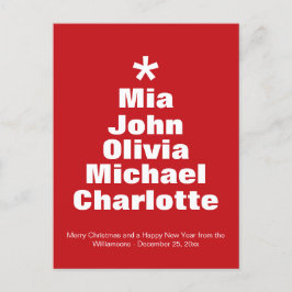 クリスマスツリー赤い白い名前をカスタムする モダン ポストカード