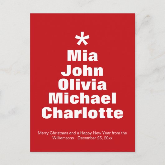 クリスマスツリー赤い白い名前をカスタムする モダン ポストカード (正面)
