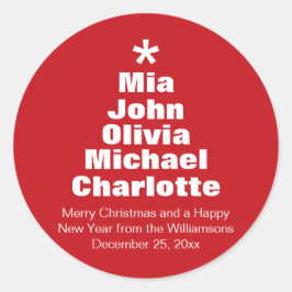クリスマスツリー赤い白い名前をカスタムする モダン ラウンドシール
