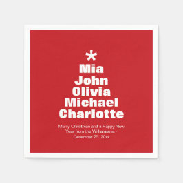 クリスマスツリー赤い白カスタム色の家族の名前紙 スタンダードカクテルナプキン