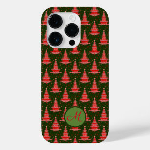 クリスマスツリー赤い緑のパターンとモノグラム Case-Mate iPhone 14 PROケース