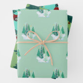 クリスマスツリー赤い車のパターンツリーの水色 ラッピングペーパーシート (インサイチュ)