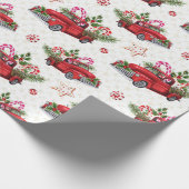 クリスマスツリー赤い車の水色の休日 ラッピングペーパー (角)