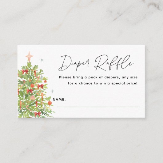 クリスマスツリー赤ちゃんシャワーおむつラッフルチケット エンクロージャーカード (正面)