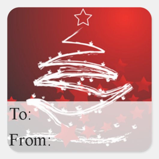 クリスマスツリー赤と星付きギフトラベル スクエアシール (正面)