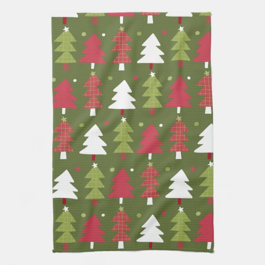 クリスマスツリー赤と緑 キッチンタオル (縦)