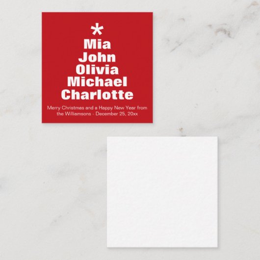 クリスマスツリー赤カスタム白い家族の名前 エンクロージャーカード (正面/裏面)