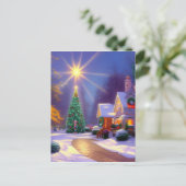 クリスマスツリー輝くの上のクリスマススター空白の ポストカード (スタンド正面)
