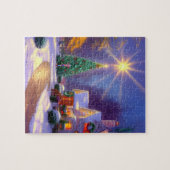 クリスマスツリー輝くの上のクリスマススター ジグソーパズル (横)