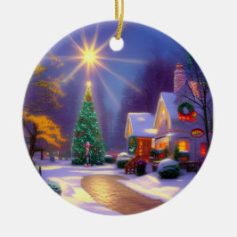 クリスマスツリー輝くの上のクリスマススター セラミックオーナメント