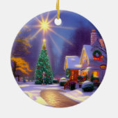 クリスマスツリー輝くの上のクリスマススター セラミックオーナメント (裏面)