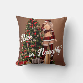 クリスマスツリー近くのセクシーサンタガール クッション