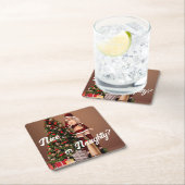 クリスマスツリー近くのセクシーサンタガール スクエアペーパーコースター (インサイチュ)