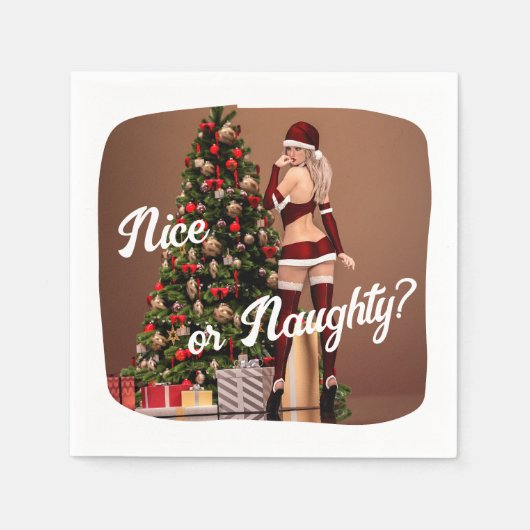 クリスマスツリー近くのセクシーサンタガール スタンダードカクテルナプキン (正面)