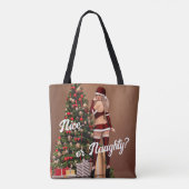 クリスマスツリー近くのセクシーサンタガール トートバッグ (裏面)