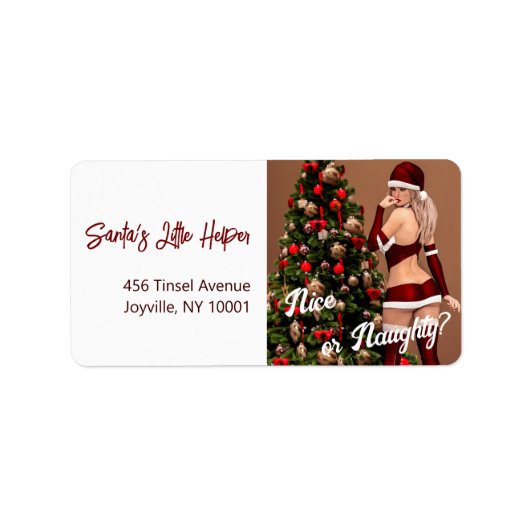 クリスマスツリー近くのセクシーサンタガール ラベル (正面)