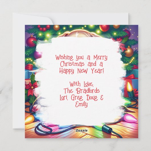 クリスマスツリー遊の下にかわいい子犬たち シーズンカード (裏面)