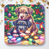 クリスマスツリー遊の下にかわいい子犬たち スクエアシール
