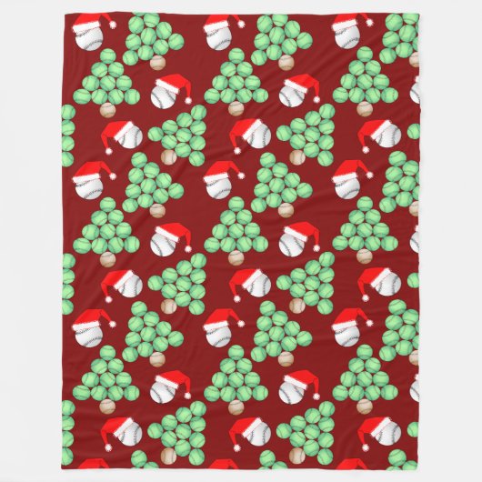クリスマスツリー野球サンタハッツ フリースブランケット (正面)