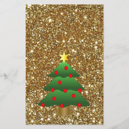 クリスマスツリー金ゴールドグリッター 便箋 (正面)