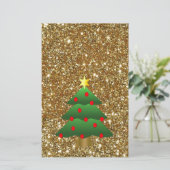 クリスマスツリー金ゴールドグリッター 便箋 (スタンド正面)